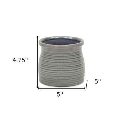 Gray Ceramic 51 Ounce Striped Round Distressed Pot Planter HomeRoots