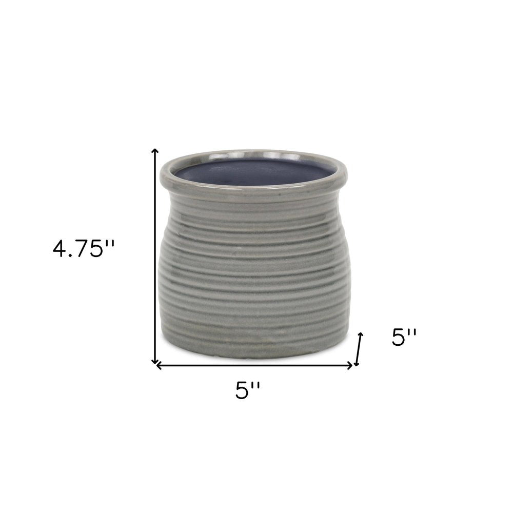 Gray Ceramic 51 Ounce Striped Round Distressed Pot Planter HomeRoots