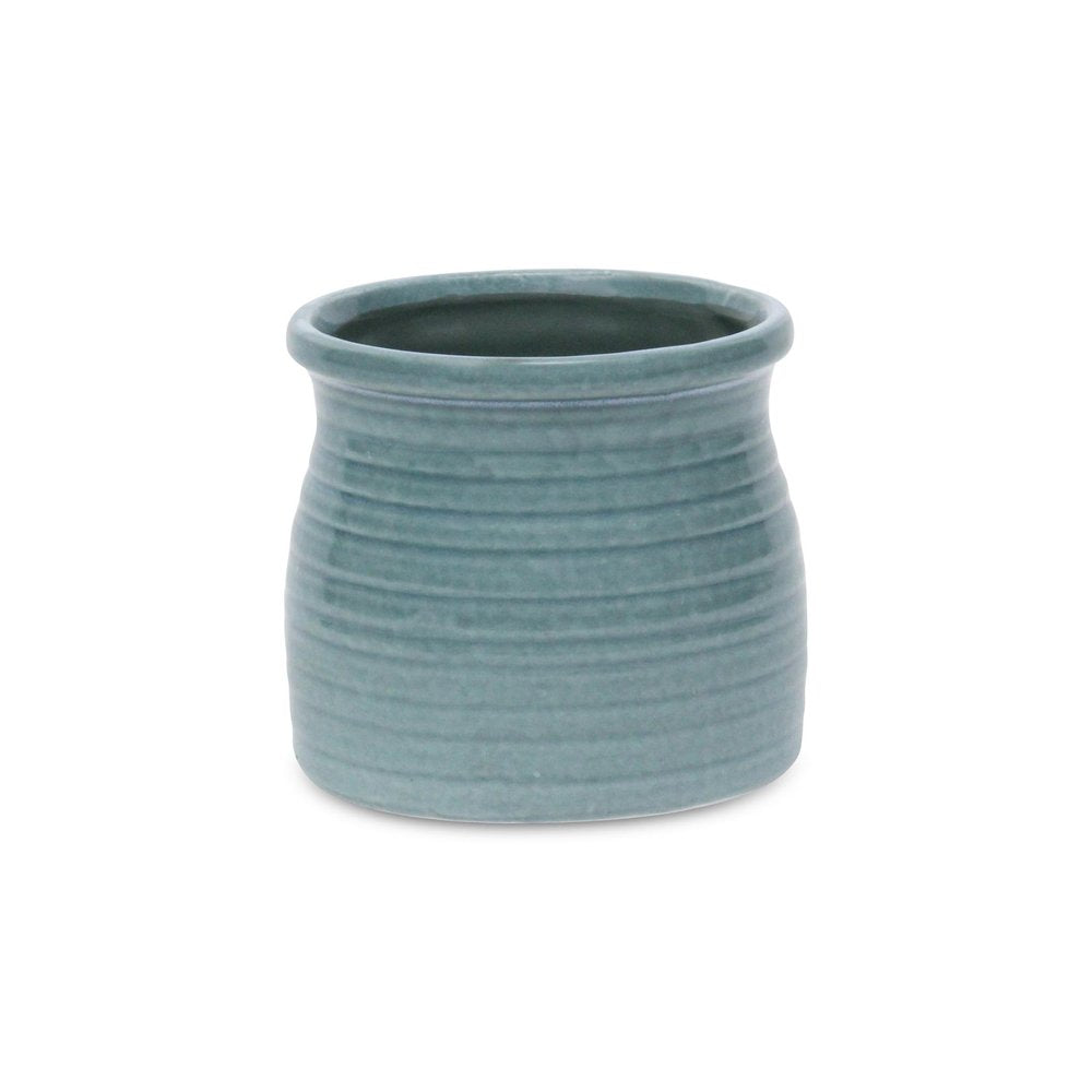Celadon Ceramic 25 Ounce Striped Round Distressed Pot Planter HomeRoots