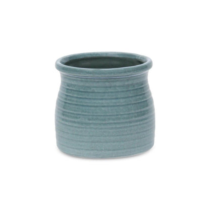 Celadon Ceramic 25 Ounce Striped Round Distressed Pot Planter HomeRoots