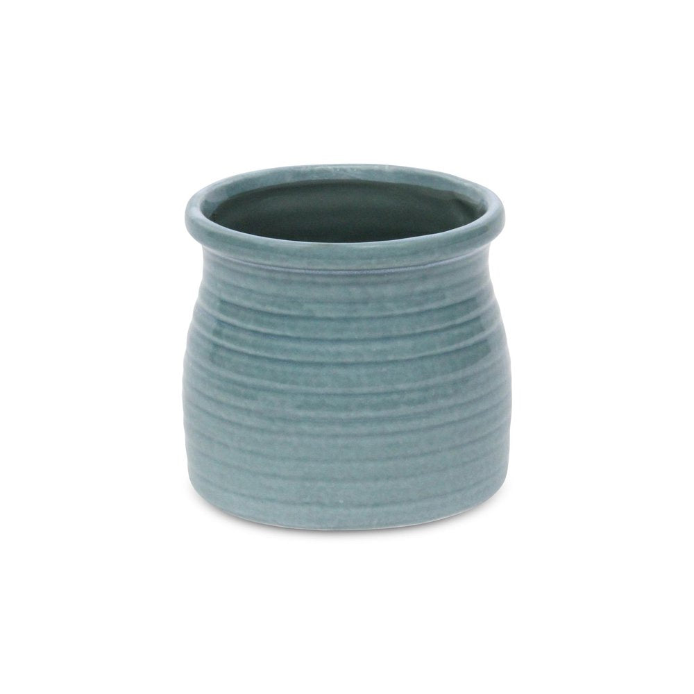 Celadon Ceramic 25 Ounce Striped Round Distressed Pot Planter HomeRoots