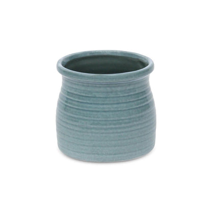 Celadon Ceramic 25 Ounce Striped Round Distressed Pot Planter HomeRoots
