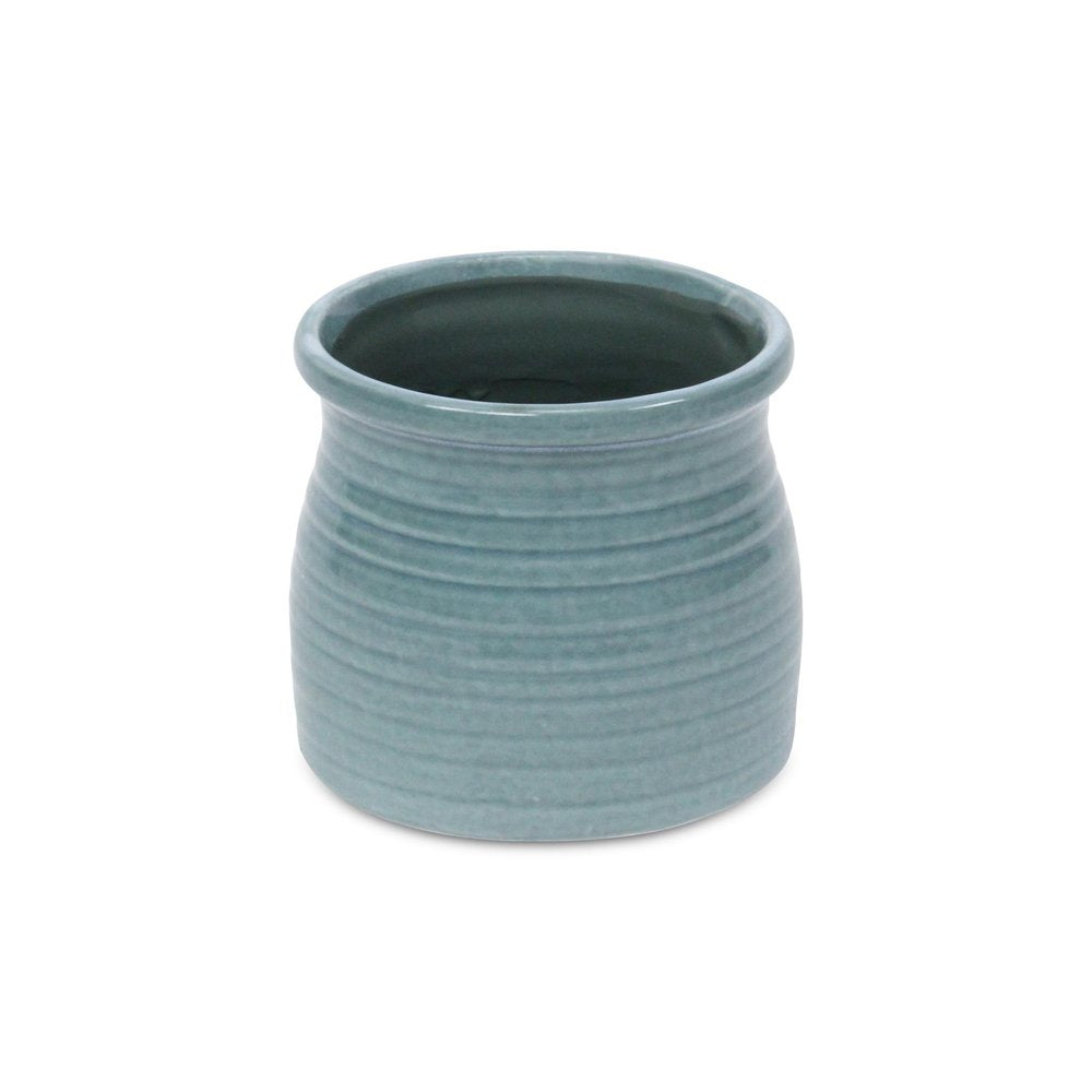 Celadon Ceramic 25 Ounce Striped Round Distressed Pot Planter HomeRoots