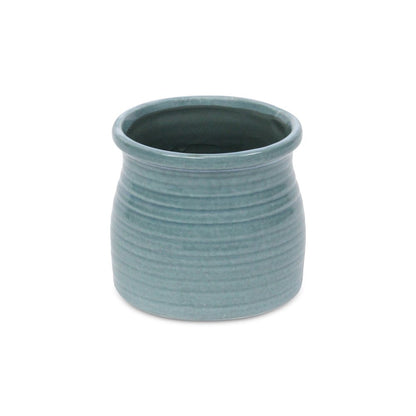 Celadon Ceramic 25 Ounce Striped Round Distressed Pot Planter HomeRoots