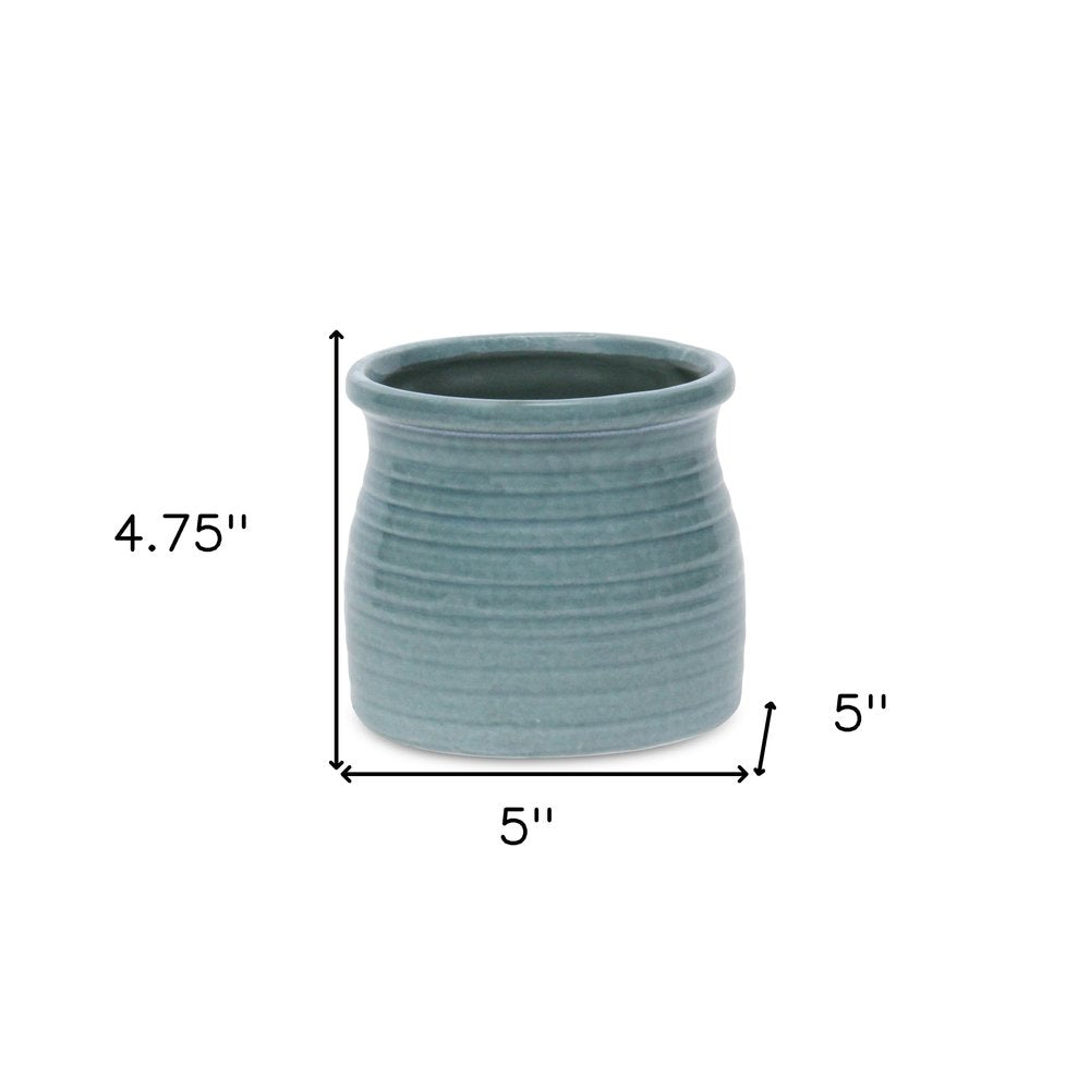 Celadon Ceramic 25 Ounce Striped Round Distressed Pot Planter HomeRoots