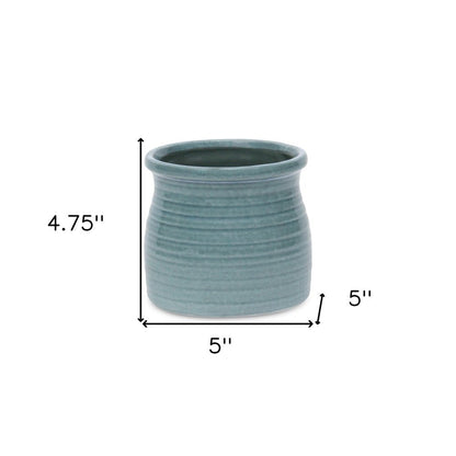 Celadon Ceramic 25 Ounce Striped Round Distressed Pot Planter HomeRoots