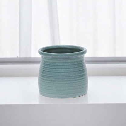 Celadon Ceramic 25 Ounce Striped Round Distressed Pot Planter HomeRoots