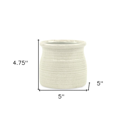White Ceramic 25 Ounce Striped Round Distressed Pot Planter