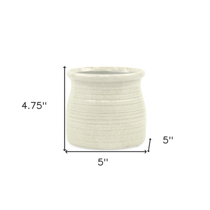 White Ceramic 25 Ounce Striped Round Distressed Pot Planter HomeRoots