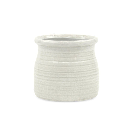 White Ceramic 25 Ounce Striped Round Distressed Pot Planter HomeRoots
