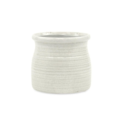 White Ceramic 25 Ounce Striped Round Distressed Pot Planter HomeRoots