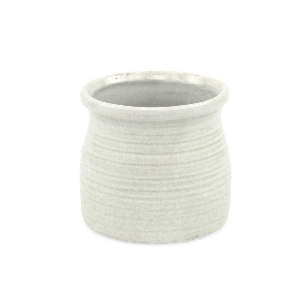 White Ceramic 25 Ounce Striped Round Distressed Pot Planter HomeRoots