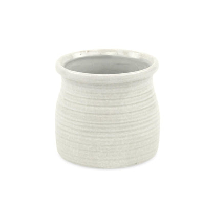 White Ceramic 25 Ounce Striped Round Distressed Pot Planter HomeRoots