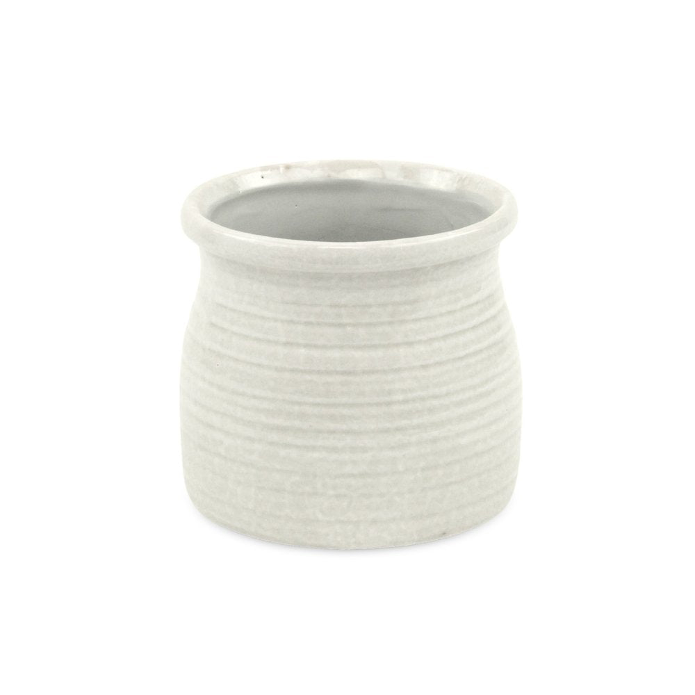 White Ceramic 25 Ounce Striped Round Distressed Pot Planter HomeRoots