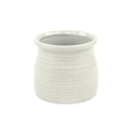 White Ceramic 25 Ounce Striped Round Distressed Pot Planter HomeRoots