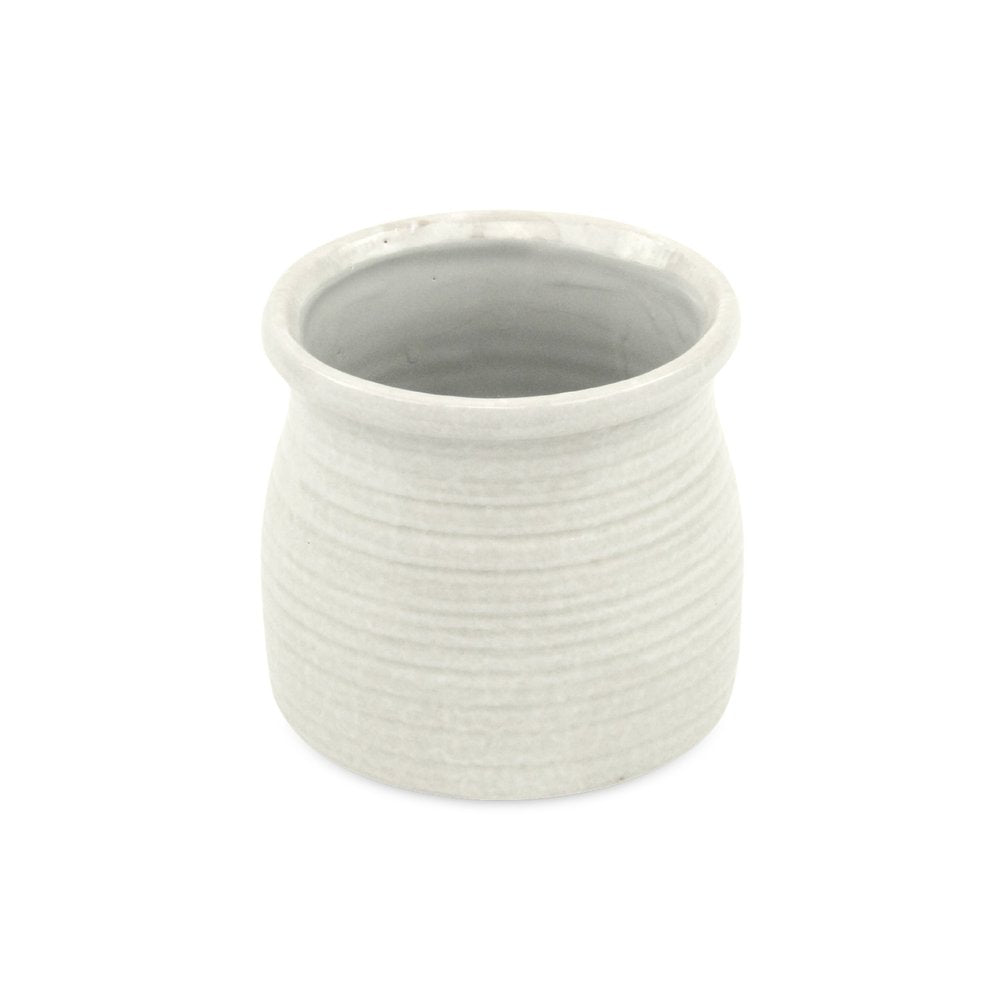 White Ceramic 25 Ounce Striped Round Distressed Pot Planter HomeRoots