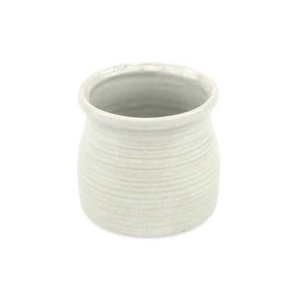 White Ceramic 25 Ounce Striped Round Distressed Pot Planter HomeRoots