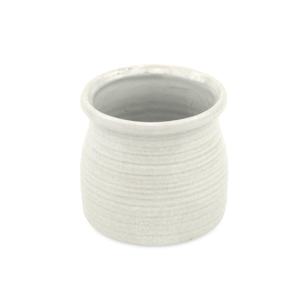 White Ceramic 25 Ounce Striped Round Distressed Pot Planter HomeRoots