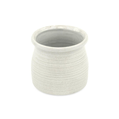 White Ceramic 25 Ounce Striped Round Distressed Pot Planter HomeRoots