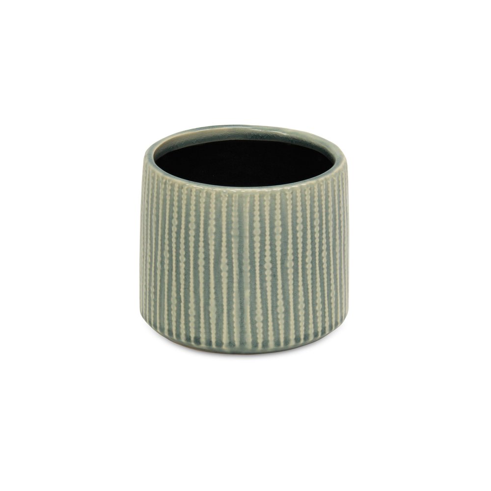 6" Green Striped Ceramic Indoor Outdoor Round Pot Planter HomeRoots