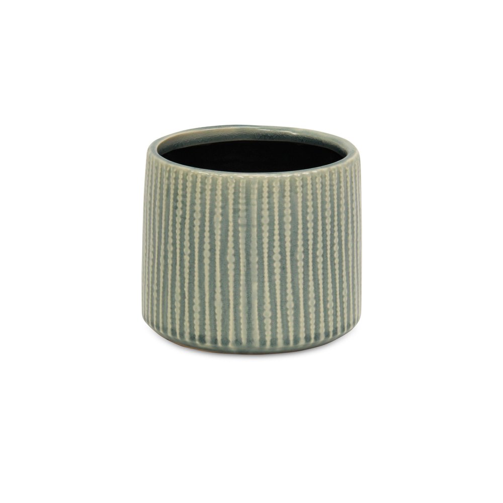 6" Green Striped Ceramic Indoor Outdoor Round Pot Planter HomeRoots