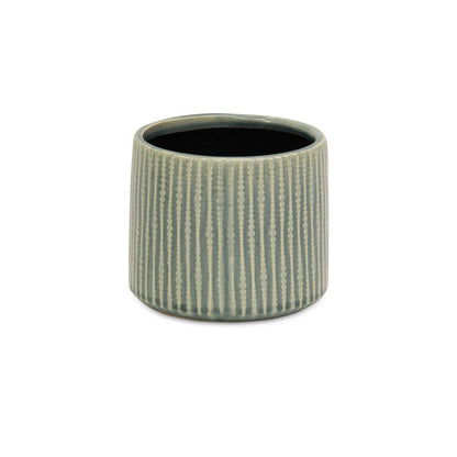 6" Green Striped Ceramic Indoor Outdoor Round Pot Planter HomeRoots
