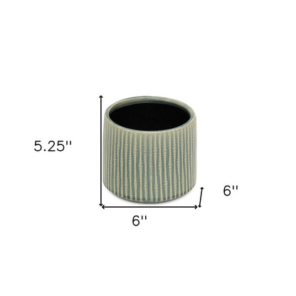 6" Green Striped Ceramic Indoor Outdoor Round Pot Planter HomeRoots