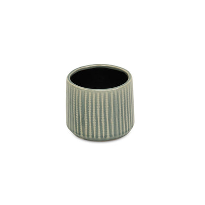 Green Ceramic 25 Ounce Striped Round Distressed Pot Planter HomeRoots