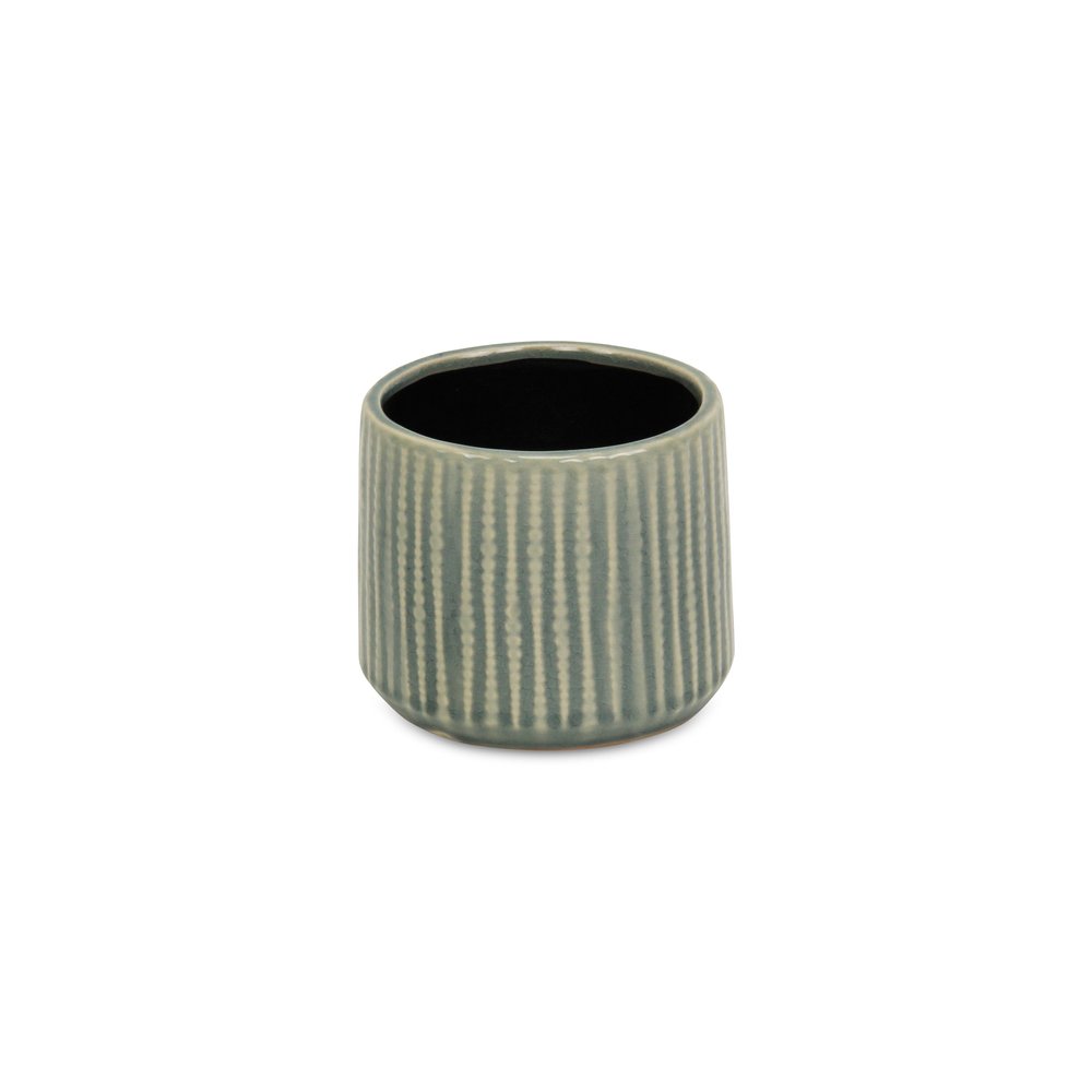Green Ceramic 25 Ounce Striped Round Distressed Pot Planter HomeRoots
