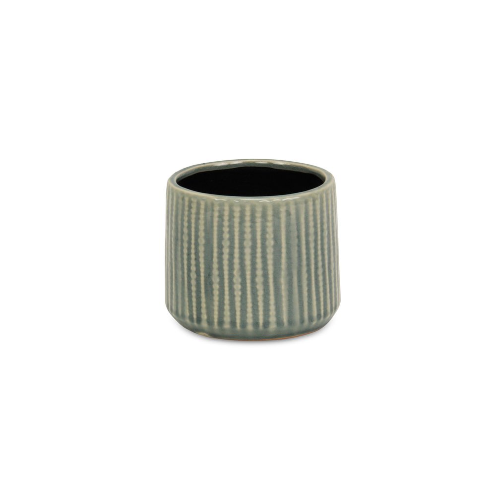 Green Ceramic 25 Ounce Striped Round Distressed Pot Planter HomeRoots