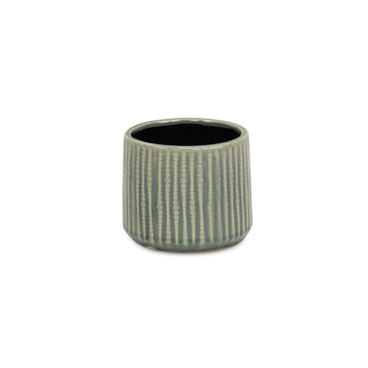 Green Ceramic 25 Ounce Striped Round Distressed Pot Planter HomeRoots