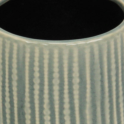 Green Ceramic 25 Ounce Striped Round Distressed Pot Planter HomeRoots