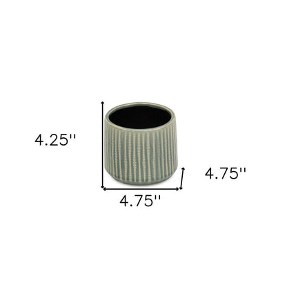 Green Ceramic 25 Ounce Striped Round Distressed Pot Planter HomeRoots