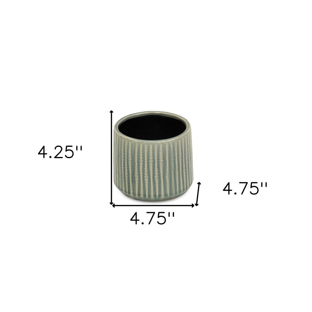 Green Ceramic 25 Ounce Striped Round Distressed Pot Planter HomeRoots