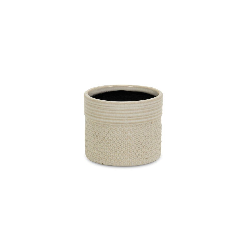 Off White Ceramic 25 Ounce Dotted Round Distressed Pot Planter HomeRoots