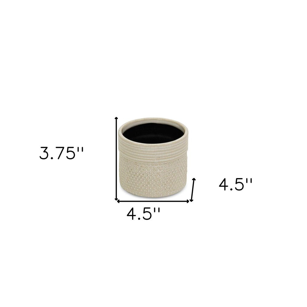 Off White Ceramic 25 Ounce Dotted Round Distressed Pot Planter HomeRoots