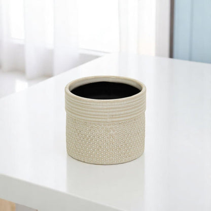 Off White Ceramic 25 Ounce Dotted Round Distressed Pot Planter HomeRoots