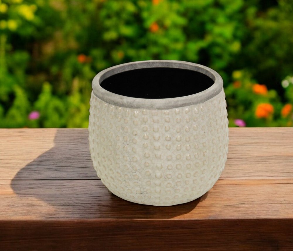 6" Beige Dot Ceramic Indoor Outdoor Round Pot Planter HomeRoots