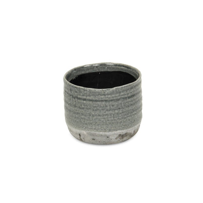 Gray Ceramic 19 Ounce Two Toned Round Distressed Pot Planter HomeRoots