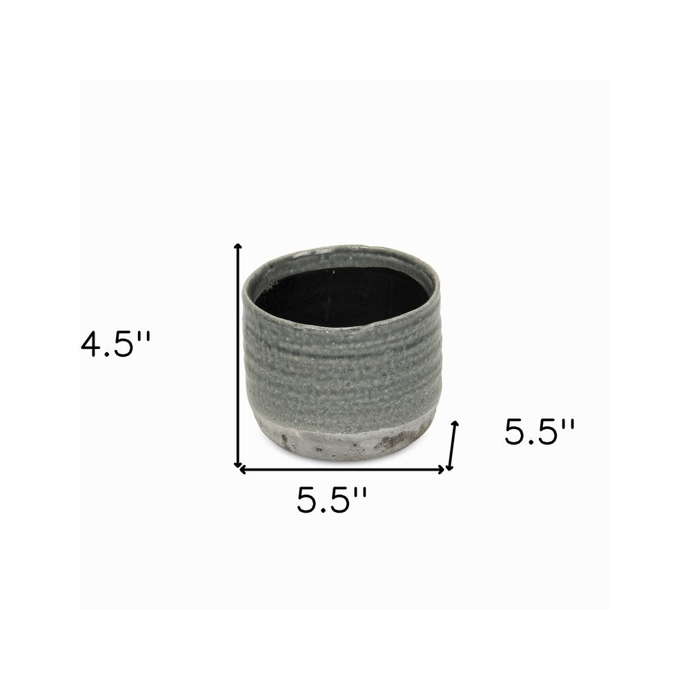 Gray Ceramic 19 Ounce Two Toned Round Distressed Pot Planter HomeRoots