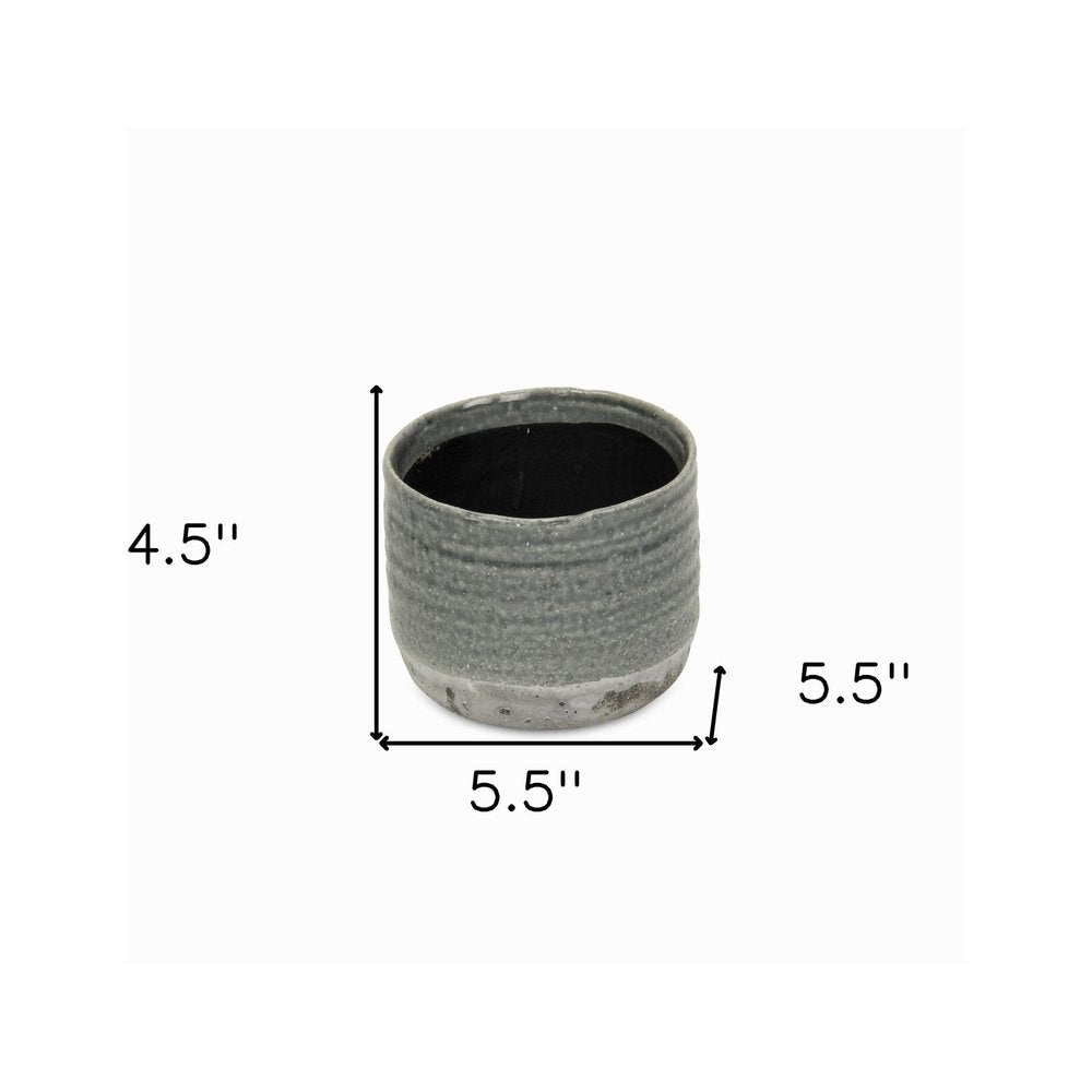 Gray Ceramic 19 Ounce Two Toned Round Distressed Pot Planter HomeRoots