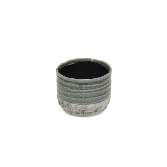 Gray Ceramic 36 Ounce Two Toned Round Distressed Pot Planter HomeRoots