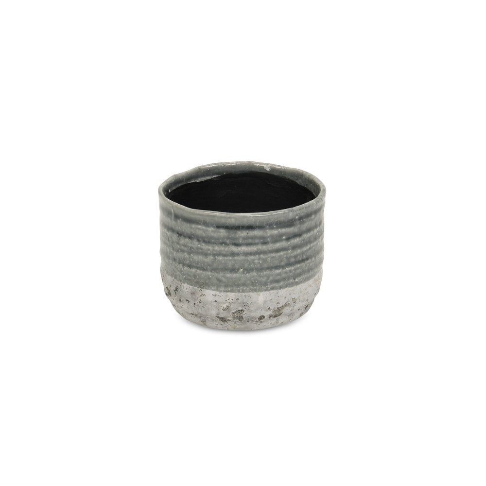 Gray Ceramic 36 Ounce Two Toned Round Distressed Pot Planter HomeRoots
