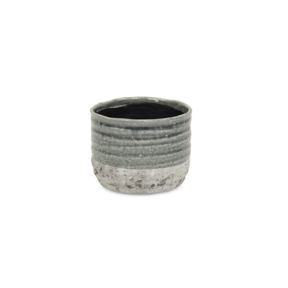 Gray Ceramic 36 Ounce Two Toned Round Distressed Pot Planter HomeRoots