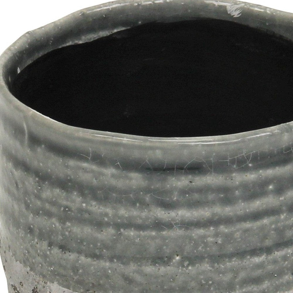 Gray Ceramic 36 Ounce Two Toned Round Distressed Pot Planter HomeRoots