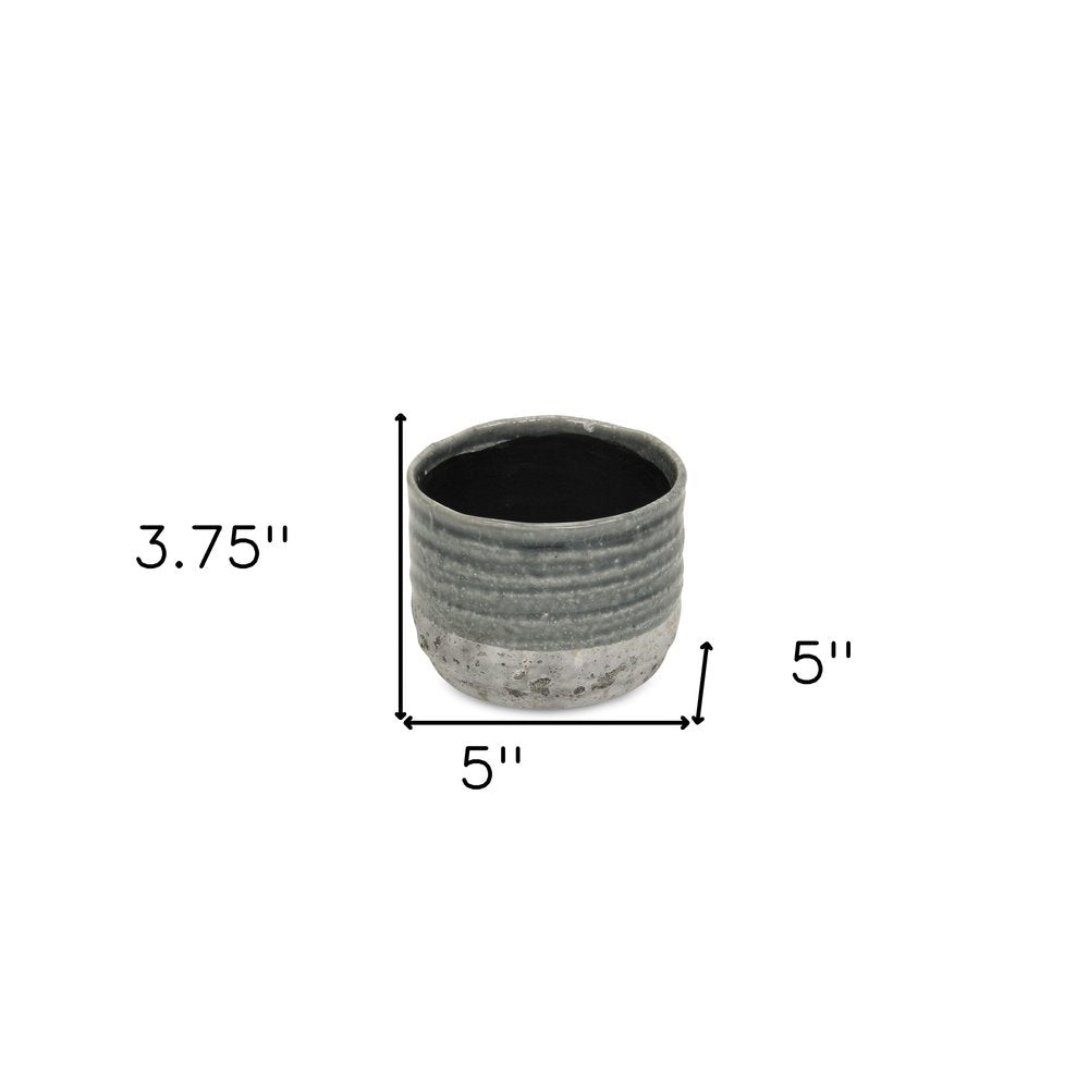 Gray Ceramic 36 Ounce Two Toned Round Distressed Pot Planter HomeRoots