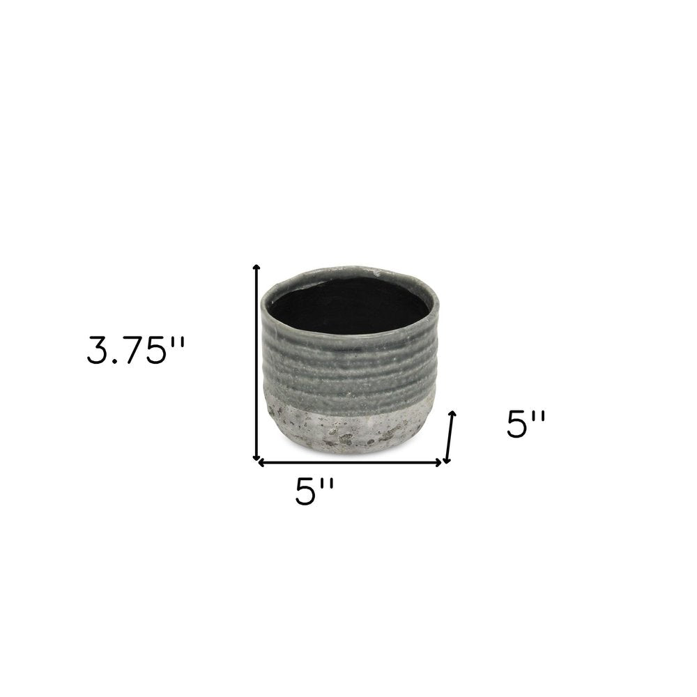 Gray Ceramic 36 Ounce Two Toned Round Distressed Pot Planter HomeRoots