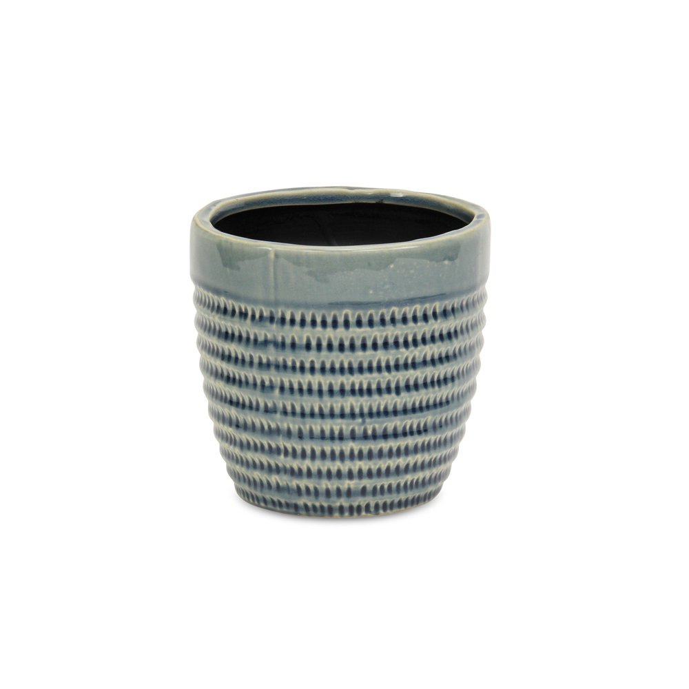 6" Aqua Striped Ceramic Indoor Outdoor Round Pot Planter HomeRoots