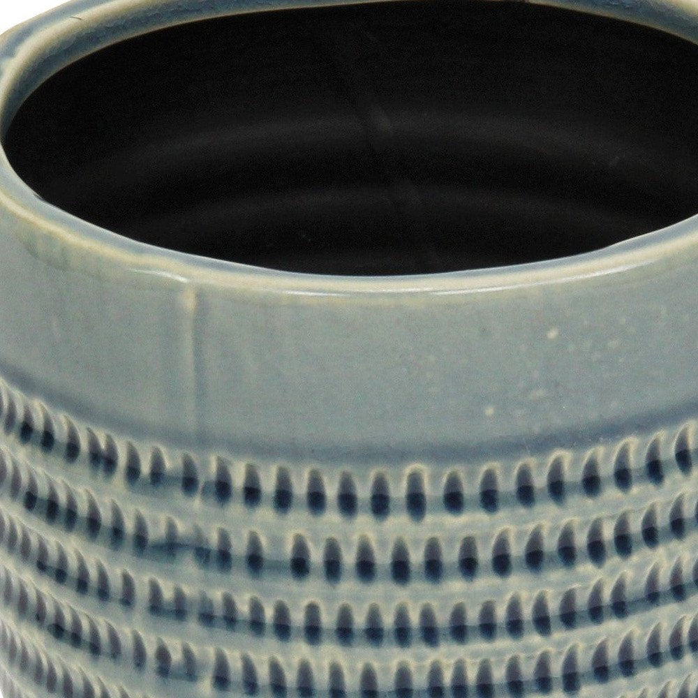 6" Aqua Striped Ceramic Indoor Outdoor Round Pot Planter HomeRoots