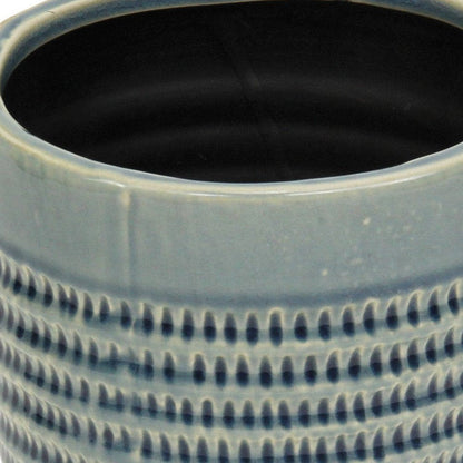 6" Aqua Striped Ceramic Indoor Outdoor Round Pot Planter HomeRoots